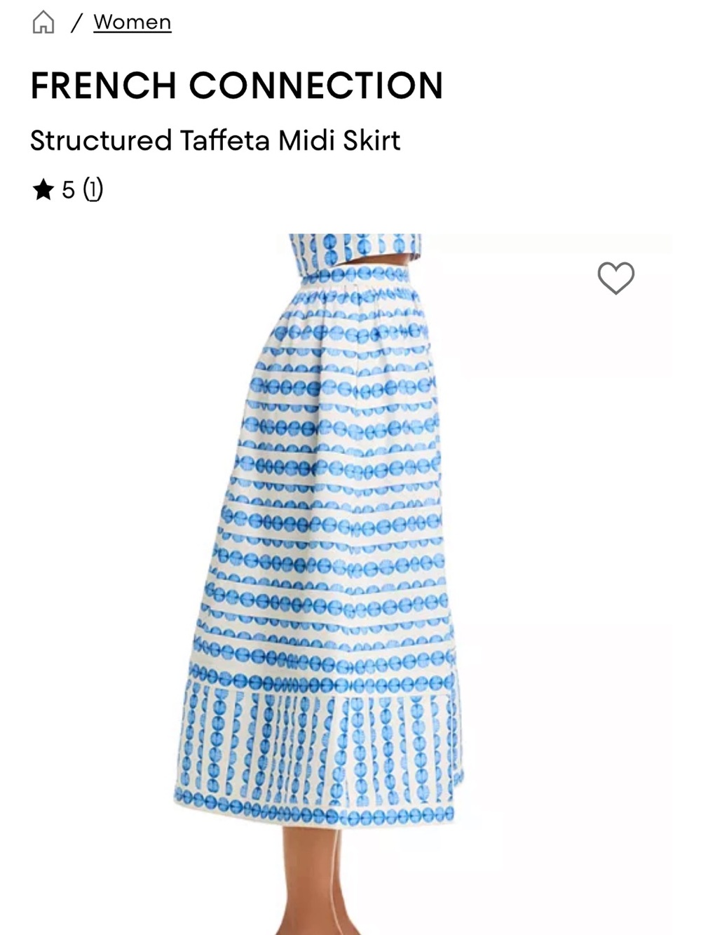 French Connection White and Blue Graphic-Stripe Taffeta Midi Skirt